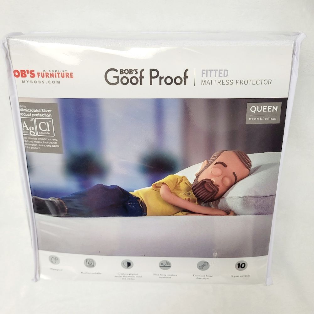 Bobs Furniture Goof Proof Fitted Queen Size Mattress Protector Antimicrobial New